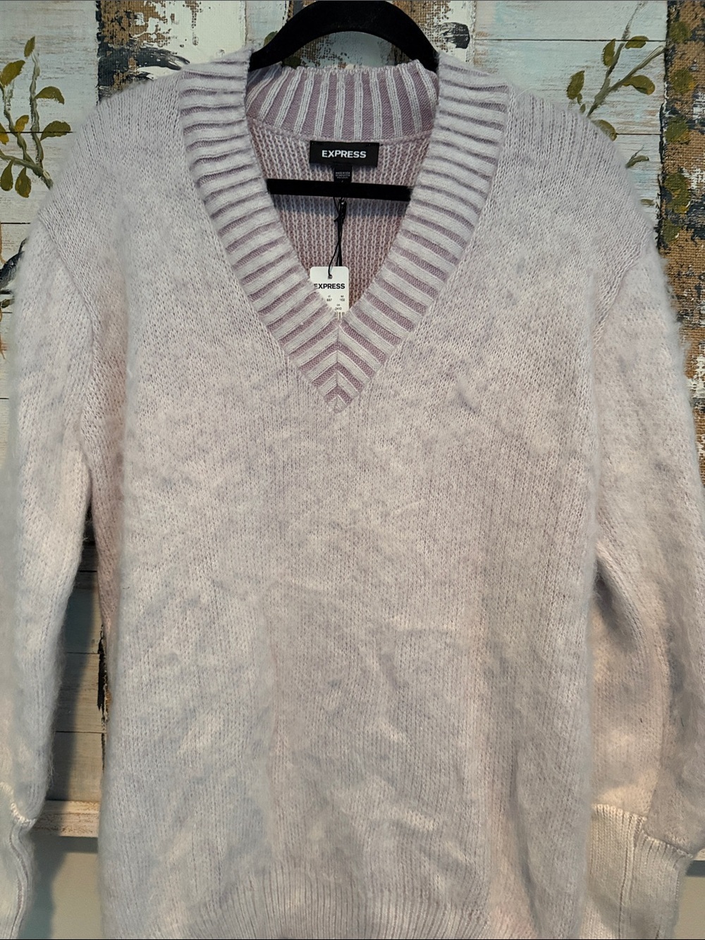 Express Lavender V-Neck Fuzzy Knit Sweater
